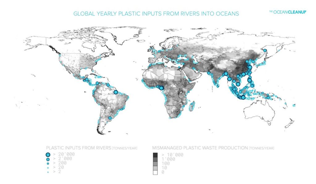 Global Yearly Plastic Inputs From Rivers Into Oceans