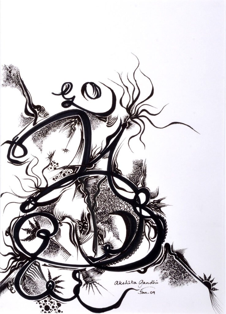 Aum, mixed media on paper, by Painter Akshita Gandhi