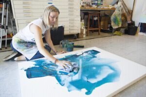 Abstract Painter Rebecca Youssef in her studio