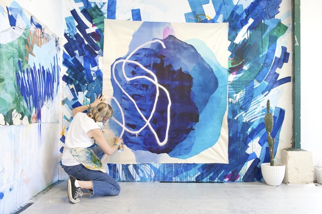 Abstract Painter Rebecca Youssef in her studio