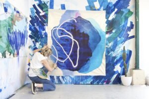 Abstract Painter Rebecca Youssef in her studio