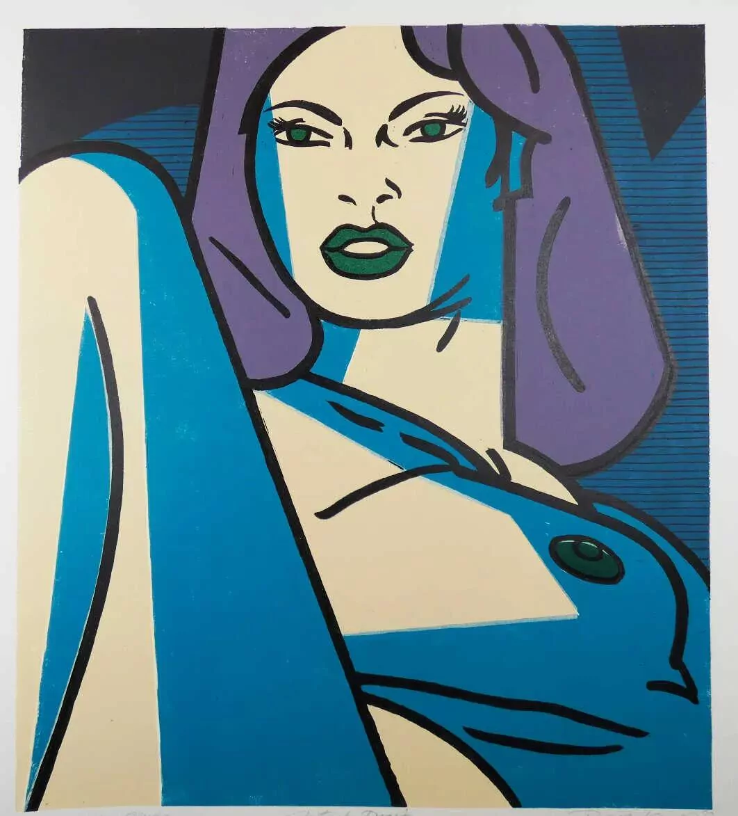the blue nude limited edition artist linocut pop art print 24x26 inches collector pop art Pop Artist Doug Kemp