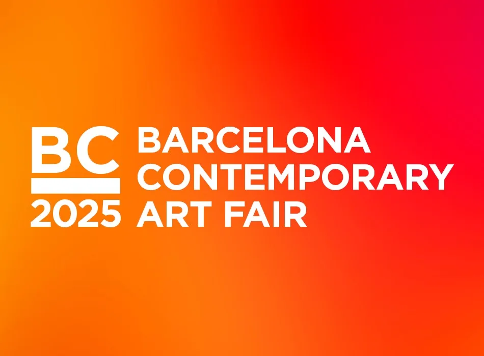 White text reads "BC 2025 BARCELONA CONTEMPORARY ART FAIR" on a vibrant background with an orange-to-red gradient, evoking a lively and creative atmosphere. The design is modern and bold, focusing on promoting the 2025 art event.