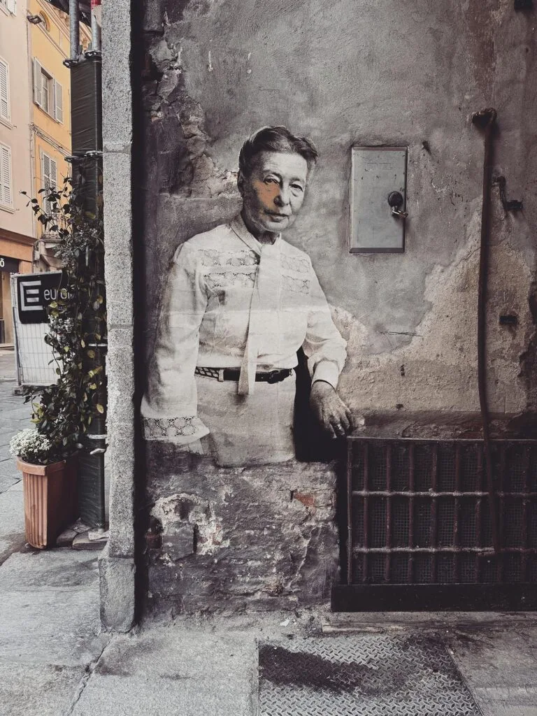 Simone De Beauvoir April 2025 by Street Artist Beast. Simone de Beauvoir revealed through erosion, a symbol of intellectual resistance and lasting thought.