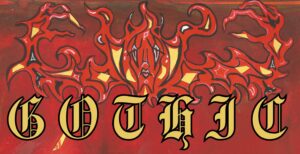 A bold, ornate word "GOTHIC" in large, gold and black gothic-style letters overlays a swirling, flame-like background—an unfathomable fusion of sharp patterns and subtle highlights for a truly dark and intense Gothic Multimedia Project.