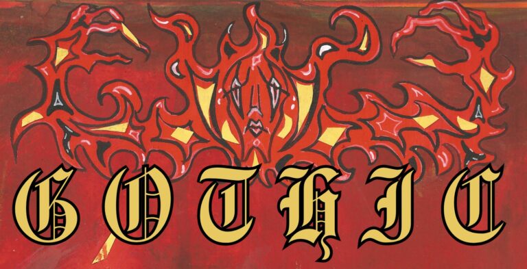 A bold, ornate word "GOTHIC" in large, gold and black gothic-style letters overlays a swirling, flame-like background—an unfathomable fusion of sharp patterns and subtle highlights for a truly dark and intense Gothic Multimedia Project.
