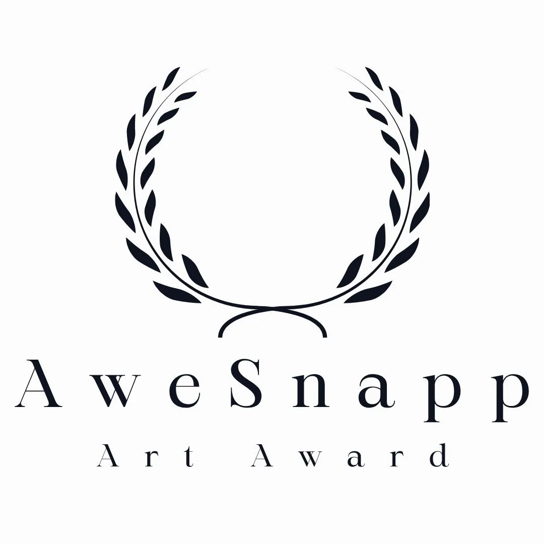 A black laurel wreath encircles the top of the image. Below it, the text reads "AweSnapp" in large letters and "Art Award" in smaller letters underneath, all on a white background.